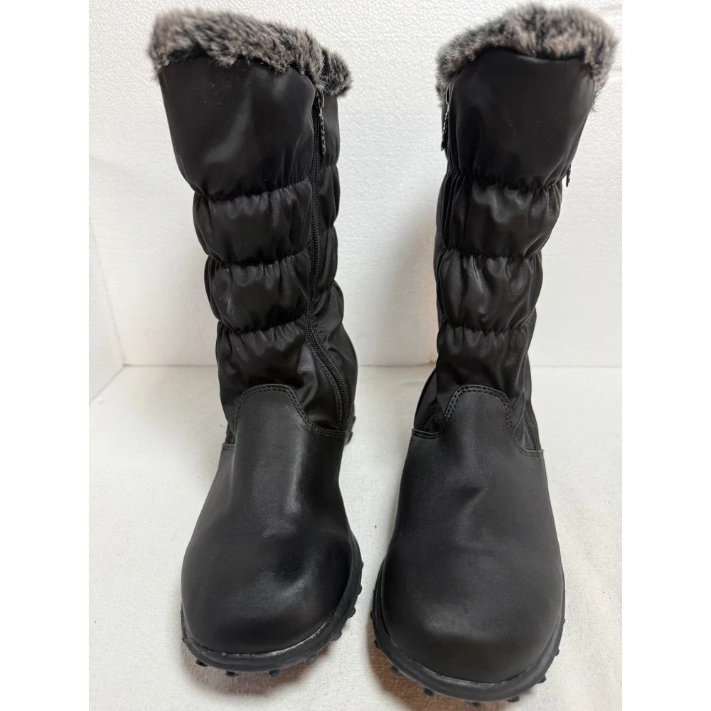 Totes Henrique II Snow Boots Women Size 10 Black Excellent Faux Fur Trim Quilted
